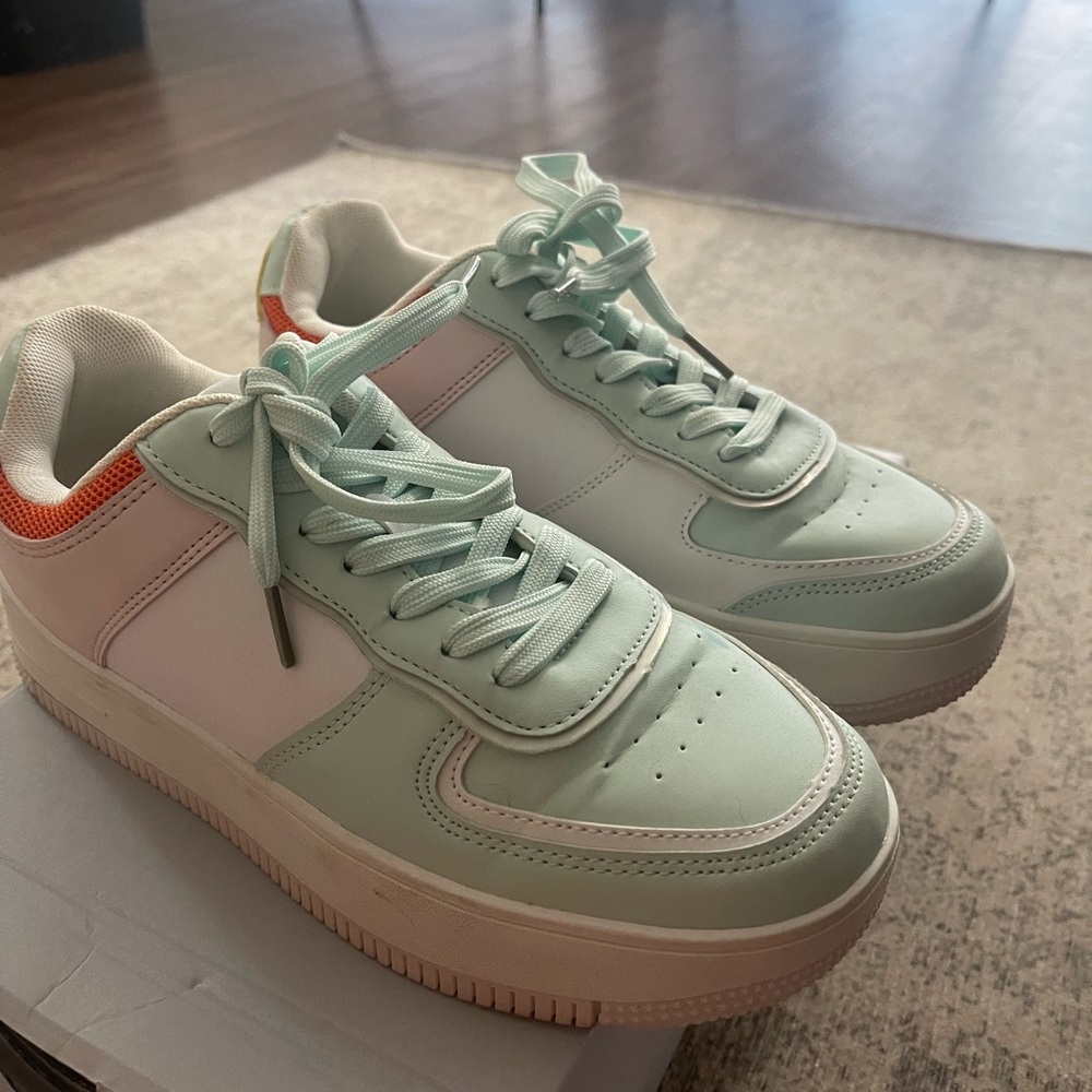 Mint Green and Orange Sneakers - Picture 2 of 2